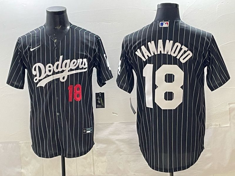 Men 2026 Nike Los Angeles Dodgers #18 Yamamoto Black stripe Game MLB Jersey 08